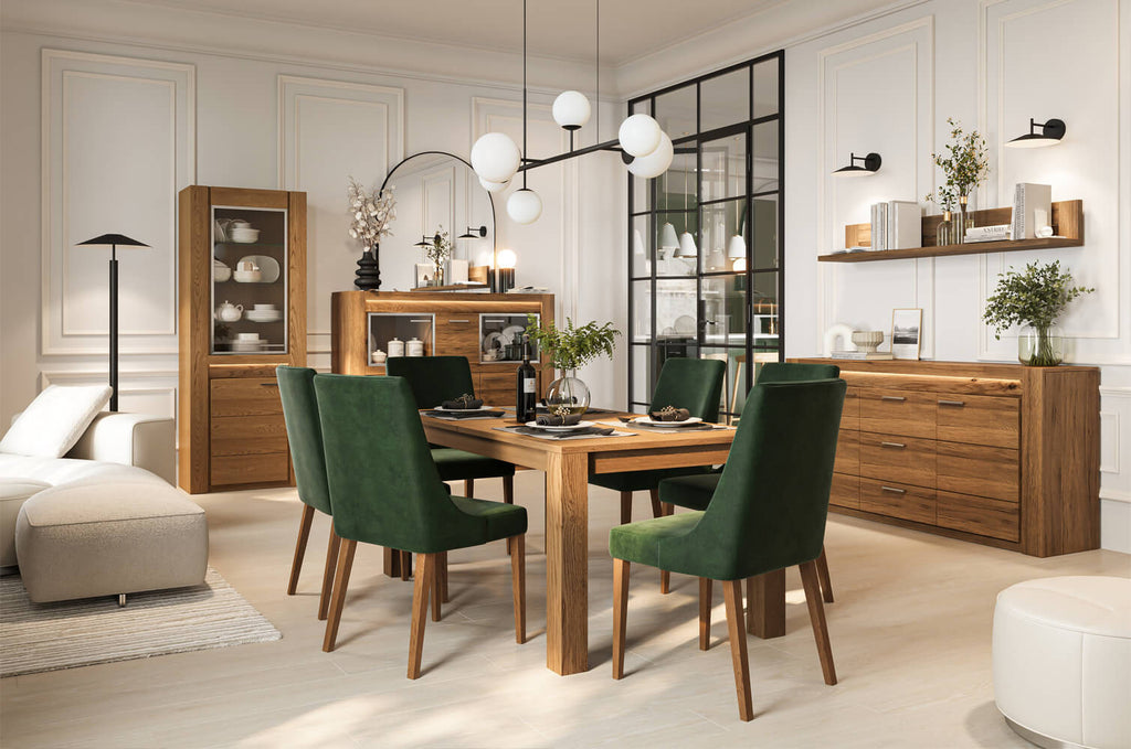 Mesa de comedor extensible de terciopelo 160-250 cm – Roble rústico, madera maciza, Szynaka