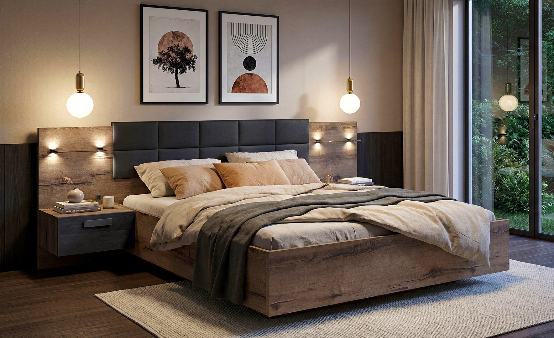 Kassel 160 bed set with bedside cabinets